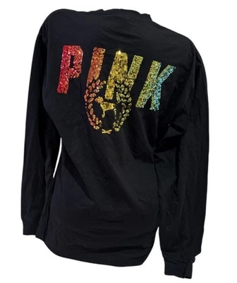 Victoria’s Secret Pink Varsity Crew Tee Shirt Rainbow Bling Top Size M - Image 1 of 3