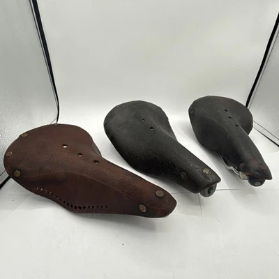 Lote de 3 selins de couro vintage Ideale modelo 80 / BROOKS / Wrights - bicicleta de estrada - Imagem 1 de 4