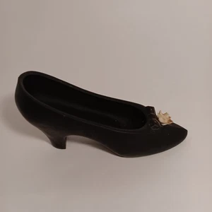 Vintage Miniture 6" Women Shoe Black White Flower Decor (Flower Damaged) - Picture 1 of 6
