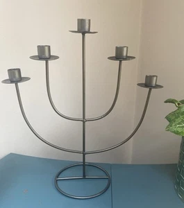 Grey metal candle holder candelabra 5 arm retro 13.5 in high rustic retro - Picture 1 of 10