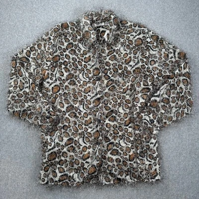 Blusa Peluda Selene Sport Vintage Estampado Leopardo Para Mujer Grande Transparente Botón Frontal Foto 1 de 4