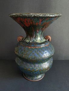 Studio Kunst Keramik Vase Tropfglasur geprägtes Design bunt groß signiert - Bild 1 von 9