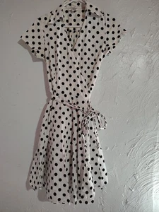 Maggie Tang Wickelkleid Damen L schwarz weiß gepunktet 100% Baumwolle Retro 50er - Bild 1 von 9