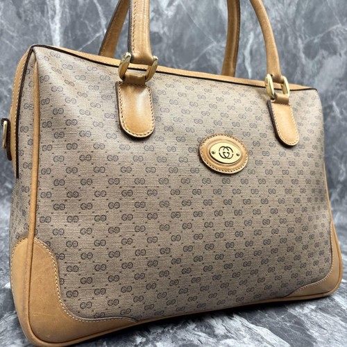 GUCCI GG Supreme Mini Boston borsa a mano PVC pelle marrone x beige autentica