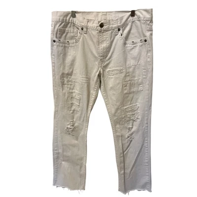 Pantalones de mezclilla antiguos remaches blancos desgastados para hombre talla 36 x 34 detalle de remache ropa de calle Foto 1 de 4
