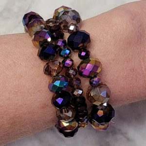 Lila irisierende Perlen Armband Menge 3 Stretch facettierte Perlen Konvolut Set - Bild 1 von 4