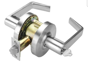 Ambidextrous Heavy-Duty Door Lever Lock with Key - Easy Installation in Satin - Picture 1 of 7