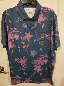 Large - Mens Floral Print Textured Polo Shirt - All In Motion - Blue NWT - Picture 1 of 2