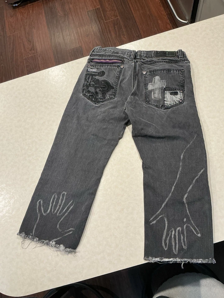 Jeans Coogi Para Hombres 34x34 Negros Denim Sueltos Pierna Ancha Ropa de Calle Patín Hip Hop Y2K Foto 1 de 4