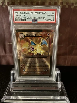 2021 POKEMON CELEBRATIONS GOLD CHARIZARD #4 ULTRA-PREMIUM COLL. PSA 8 NM-MT  NEW - Image 1 of 2