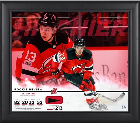 Nico Hischier Devils FRMD 15x17 Rookie Review Collage w/ Piece of GU Puck-LE/213 Cover