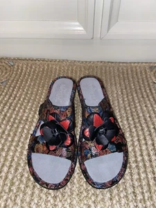 Alegria Lana Flora Fiesta Black and Red Floral Print Wedge Sandals Size 37/US 7 - Picture 1 of 3