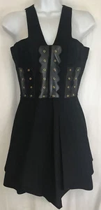 Versace Dress Black Sleeveless Skater Leather Trim V-Neck Uneven Hem XS/38 - Picture 1 of 11