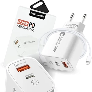 2x USB Schnelllade-Netzteil 20W mit USB-C & USB-A + 1m Kabel für iPhon - Zdjęcie 1 z 7