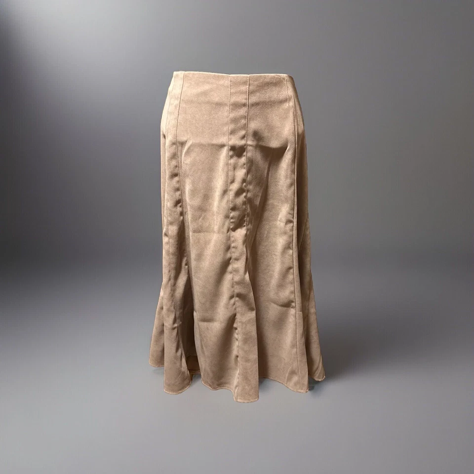 Vestido Granero Largo Modesto Marrón Tostado Imitación Gamuza Línea A Falda Midi Para Mujer Talla 14” Foto 1 de 4