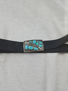 Vtg Marvelyne Cheama Large Sterling Turquoise Buckle. 38.94g 3” - Picture 1 of 5
