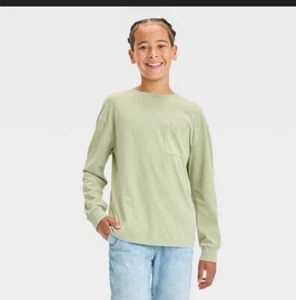 Target Kids ' T shirt Long sleeve Front Pocket Olive Green Shirt Size 10/12New - Picture 1 of 2
