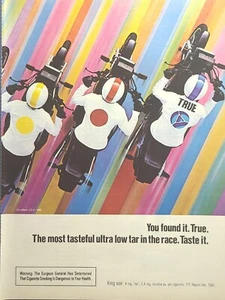 True Cigarettes Motorcycles Racers Colorful Stripes Vintage Print Ad 1983 - Picture 1 of 2