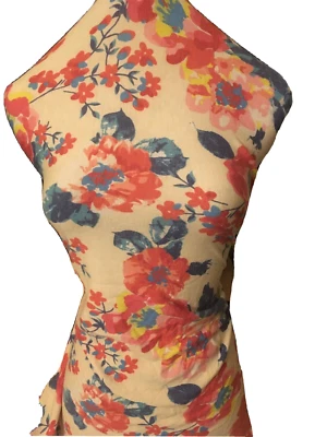 3-yards  KNIT STRETCH AMAZING FLOWERED PRINT  MULTI-COLOR Pink, Blue, Red - Image 1 of 3