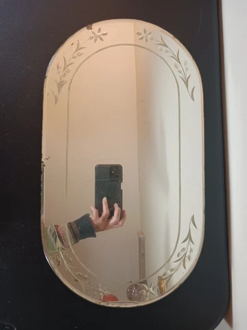 ANTIQUE Cut Glass Dressing Table Mirror Vanity Tray Hollywood Regency Cover