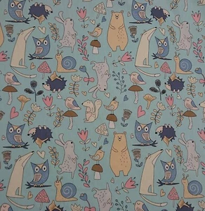 Forest Critters - Blu 164 cm largo 100% cotone stampa abito artigianale tessuto trapuntato - Foto 1 di 1
