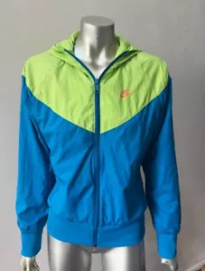 NIKE Windbreaker Jacke neongrün aquablau mit Kapuze S RETRO RAR - Bild 1 von 6