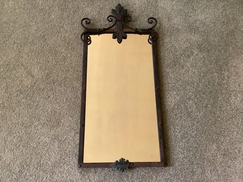 Wrought Iron Fleur de Lis Wall Mirror 33”x15” In Recognition Selling Record 1926 Cover