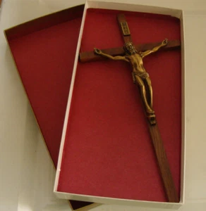"Cruz de madera y metal vintage Caholic Jesucristo INRI 10" - Imagen 1 de 1