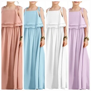 9-10 yr - Girls Dresses Formal Sleeveless Chiffon Flower Girl Dress Wedding - Picture 1 of 11