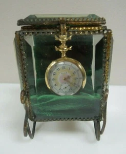 q888 Antique French Beveled Glass miniature Jewelry Box/ Pocket Watch holder - Picture 1 of 7