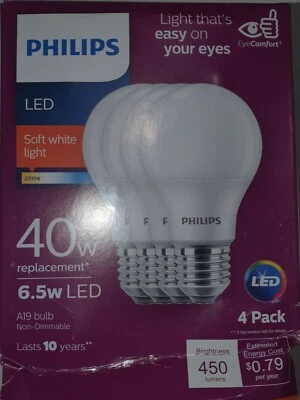 Phillips 461145 6.5W Medium Base Non Dimmable Warm White Qty 4 - Image 1 of 2
