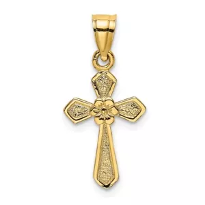 Real 10kt Yellow Gold Small Cross w/Flower Charm - Picture 1 of 6