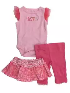 Infant Girls Pink Love Baby Outfit Leopard Print Bodysuit Pants & Skirt Set - Picture 1 of 1
