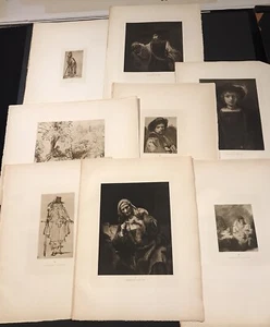 Lotto di otto antiche fotografie di dipinti e disegni Rembrandt anni 1890 ca. - Foto 1 di 9