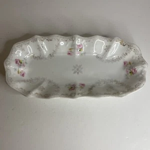 Antique C T Germany Carl Tielsch Altwasser 12" Celery Tray Roses Ruffled Rim - Picture 1 of 12