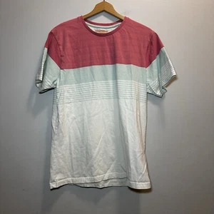 Denim & Flower Ricky Singh T Shirt Men L Color Block Aqua White Pink Stripes - Picture 1 of 6
