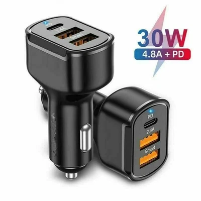 12-24V 1*USB-C+2*USB ABS PD Type-C Car Charger Adapter Overload Protection - Image 1 of 4