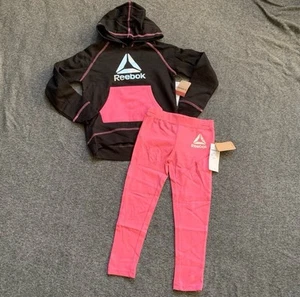 Little Girl Hoodie & Sweat Pants Pink & Black Reebok Set - Picture 1 of 4