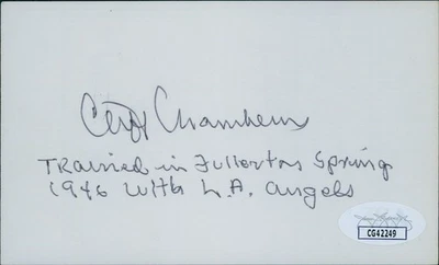 Cliff Chambers Pittsburgh Pirates Signed 3x5 Index Card JSA Authenticated - Image 1 of 2