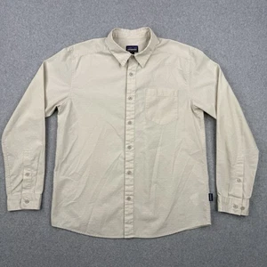 Patagonia Shirt Mens Medium Ivory Button Up Long Sleeve Outdoor Organic Cotton - Picture 1 of 11
