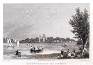 Potsdam Pfaueninsel Stahlstich von Grünewald aus Spiker 1833 Passepartout - Bild 1 von 6