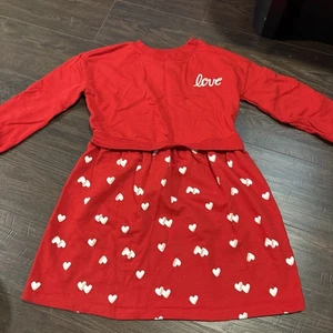 Carters Kids Valentine’s Day Hearts Long Sleeve Sweatshirt Dress - Red, 10/10A - Picture 1 of 3