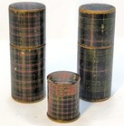 3x Antique Tartan-ware/Mauchline Lidded Trinkets & Thimble holder. Early 1900’s