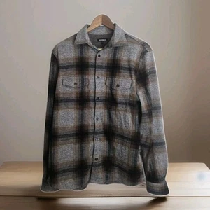 Express Shacket Men Small Shirt Jacket Button Up Plaid Gray Brown Lumberjack - Picture 1 of 9
