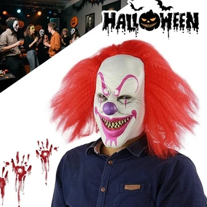 Zirkus Creep Maske mit Haaren Erwachsene Halloween Kostüm Clown Herren Grusel - Bild 1 von 19