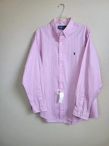 Ralph Lauren Men Shirt Custom Fit Pink Striped Long Sleeve Button Down Blue Pony - Picture 1 of 17