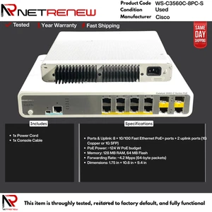 Cisco WS-C3560C-8PC-S Catalyst Ethernet 8 Port PoE+ 124W Switch - Bild 1 von 1