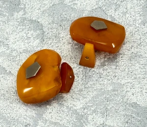 Gemelos Natural Letón Opaco Caramelo Yema de Huevo Ámbar Tono Plata Acentos - Imagen 1 de 4