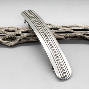 NAVAJO-HAND STAMPED STERLING SILVER BARRETTE by KARL NATAANI- NATIVE AMERICAN - Picture 1 of 4