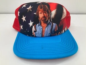 Chuck Norris Counted to Infinity Mesh Trucker Curved Brim Snap Hat Cap Patriotic - Picture 1 of 11